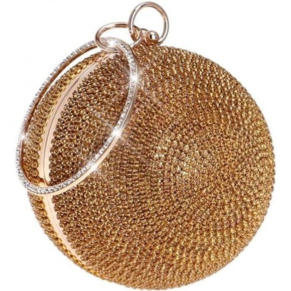 NWT Sparkling Bling Swarovski Crystal Rhinestone Round Purse: Silver Gol… - Picture 11 of 14